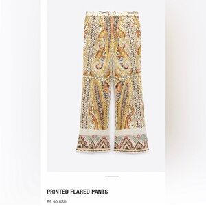 ZARA LINEN BLEND PAISLEY PRINTED FLARE PANT size XL